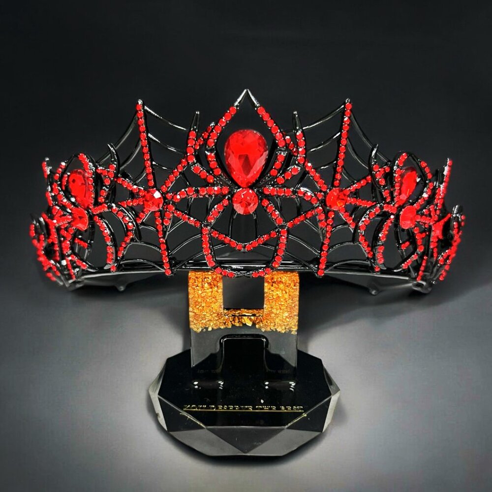 Spider woman crown, Halloween crown, Cosplay black crown, Red crystal crown